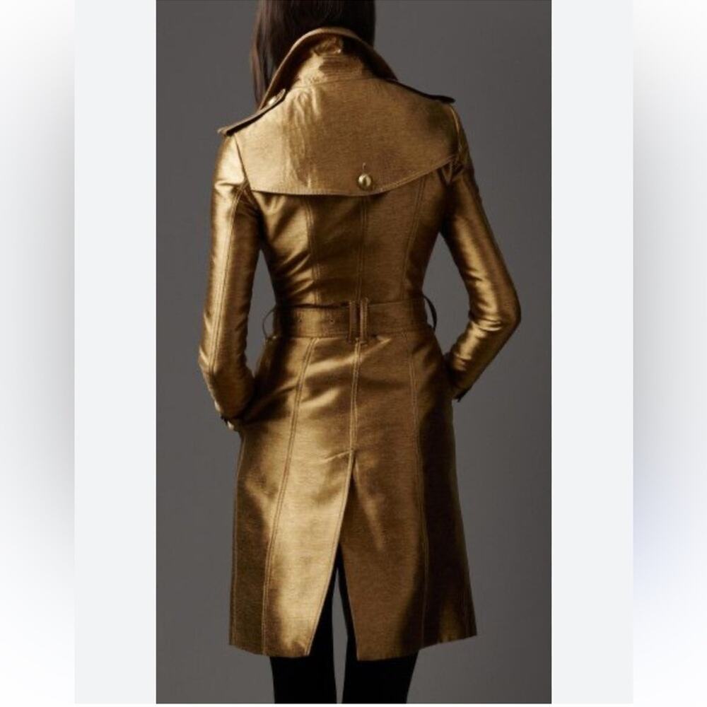 BURBERRY silk gold metallic trench coat jacket S - Picture 5 of 11